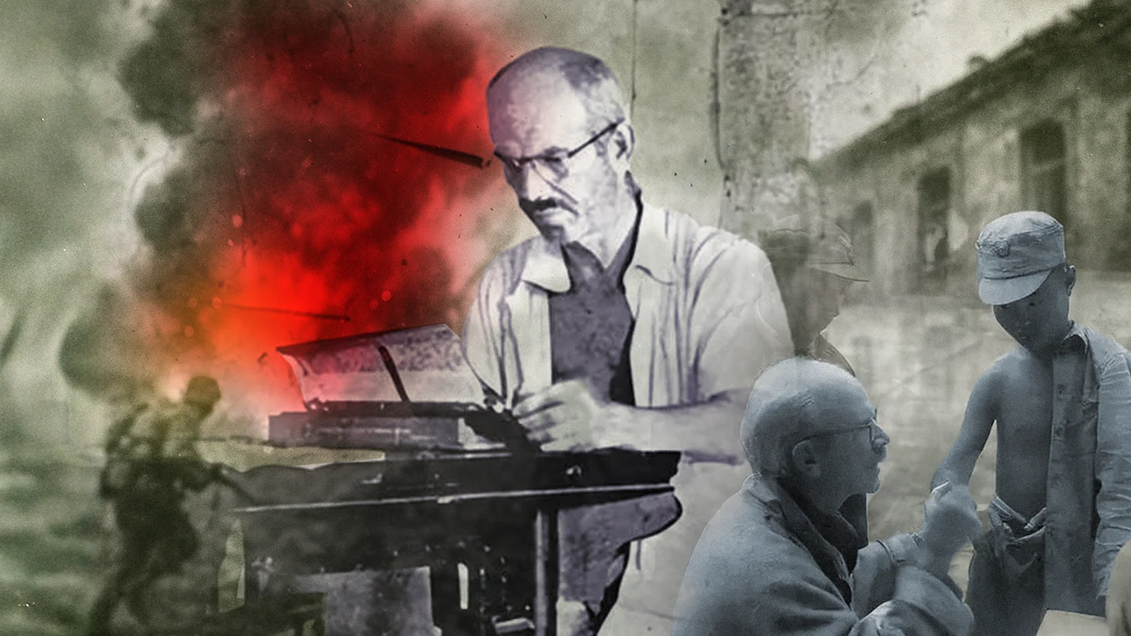 白求恩在中国战地救治伤员的历史画面，象征跨越时空的中加友谊